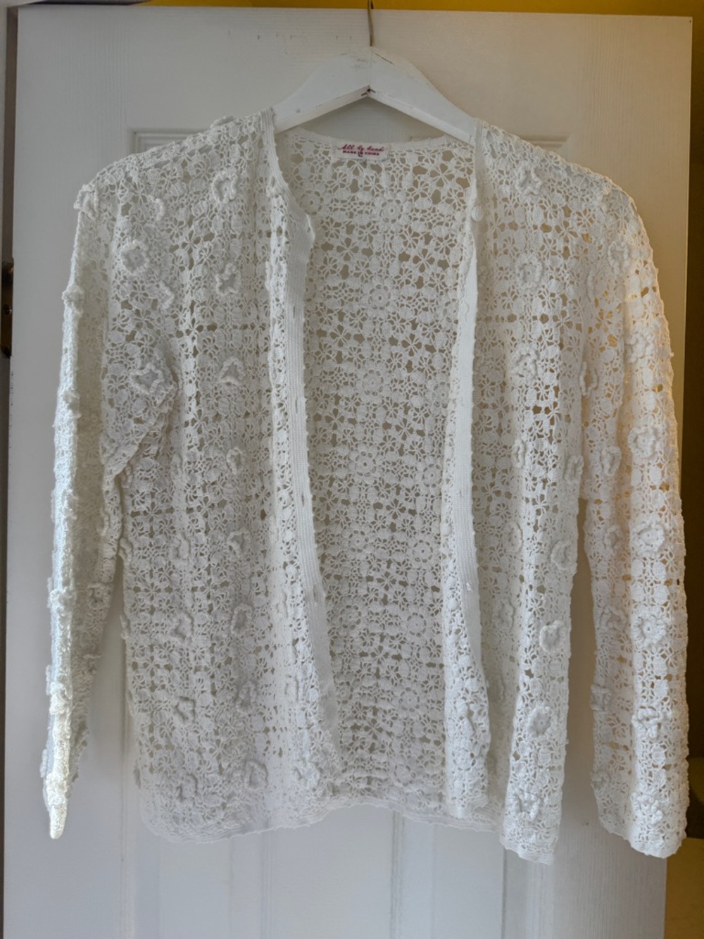 Lightweight White Crochet Open Cardigan Sweater